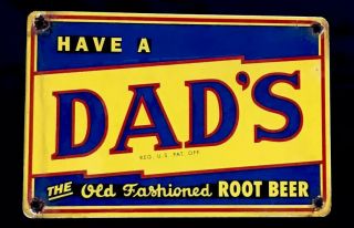 Vintage 1950’s Dads Root Beer Porcelain Sign Gas Oil Pump Auto Car Soda Pop Food