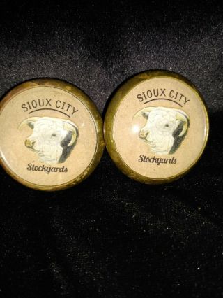 Bridle Rosettes Sioux City Stockyards 2 in brass and 1 pr 2