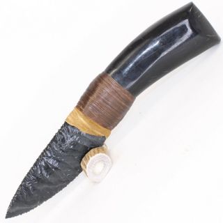 Banded Rainbow Obsidian Knife W/ Water Buffalo Horn Handle Knapping By Bo Earls