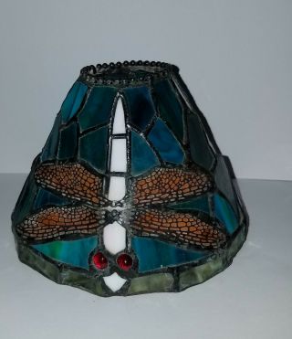 Vtg Handmade Arts & Craft Tiffany Style Slag Glass Dragonfly Lamp Shade 4 In