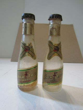 2 - Miller High Life Long Neck Mini Beer Bottles Milwaukee Wis 4.  25 " Lady / Moon