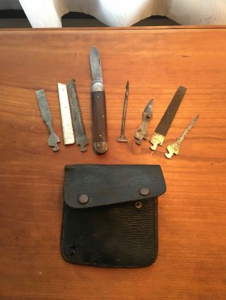 Vintage D.  R.  G.  M.  Pocket Knife Multi Tool Kit W/ Case Made In Germany