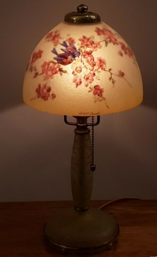 Handel Reverse Painted Boudoir Accent Lamp with Birds and Glass Base 4