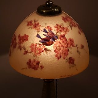 Handel Reverse Painted Boudoir Accent Lamp with Birds and Glass Base 5