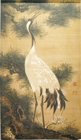 Noren Japanese Hanging Door Curtain White Crane With Pine Tree Jakuchu Japan