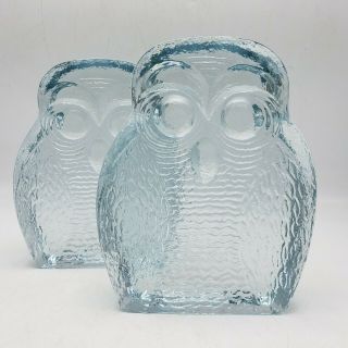 Vintage Blue Glass Blenko Owl Bookends By Joel Meyers Mid Century Modern 7 "