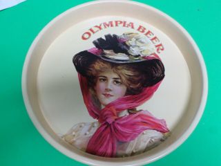 Vintage Olympia 13 Inch Metal Beer Tray,  With Ladies Picture On Face