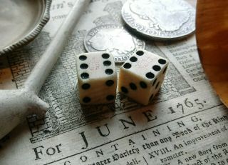 Authentic Pair 1765 Stamp Tax Act Marked 1/2 Inch Bone Dice 18th Century Rev War