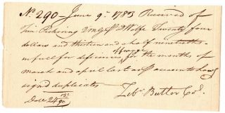 1783,  Colonel Zebulon Butler,  Signed Pay Order,  Timothy Pickering,  Forage Supply