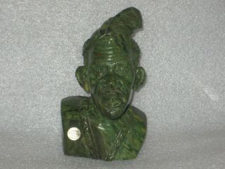 Vintage Hand Carved Green Verdite Stone Bust Head Zimbabwe Signed By Artist