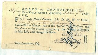 State Of Connecticut Revolutionary War Pay Table Military Soldier Document