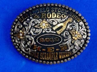2012 San Angelo Texas Stock Show Rodeo Calf Scramble Winner Trophy Belt Buckle