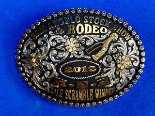 2012 San Angelo Texas Stock Show Rodeo Calf Scramble Winner Trophy belt buckle 2