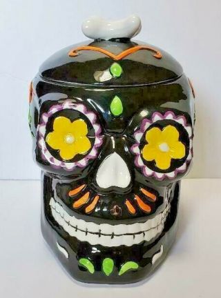 Dia De Los Muertos Day Of The Dead Sugar Skull Ceramic Cookie Jar 9 Inches