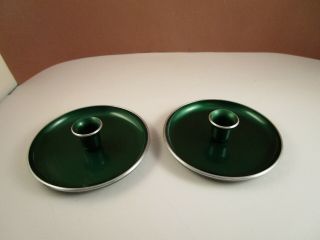 Vintage Emalox Norway Mid Century Modern Green Candle Holders
