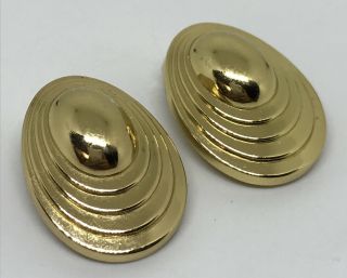 Couture Vintage Christian Dior Art Deco Gold Finish Clip Earrings Stacked Oval