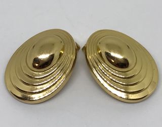 COUTURE VINTAGE CHRISTIAN DIOR ART DECO GOLD FINISH CLIP EARRINGS Stacked Oval 2