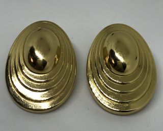 COUTURE VINTAGE CHRISTIAN DIOR ART DECO GOLD FINISH CLIP EARRINGS Stacked Oval 3