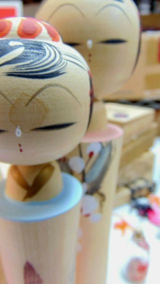 Vintage Pair Japanese Sosaku Kokeshi Dolls Nodders Wooden Carved Good Luck