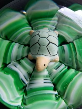 Vintage Signed Joe St.  Clair Art Glass Turtle Paperweight Con