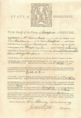 Revolutionary War Connecticut 1789 General Jedediah Huntington Signed Warrant
