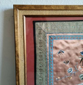 Vintage Asian Wall Art Framed Embroidered Silk Panel Chinoiserie 2