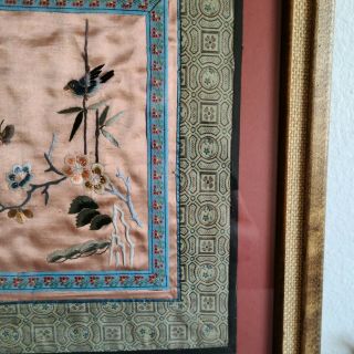 Vintage Asian Wall Art Framed Embroidered Silk Panel Chinoiserie 3