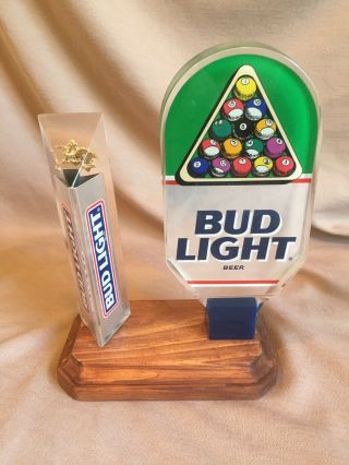2 Different Vintage Bud Light Beer Tap Handles On Wood Base Beer Tap Knobs