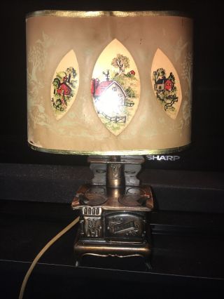 Vintage Cast Iron Acme Wood Burning Stove Lamp