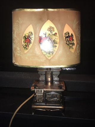 Vintage Cast Iron ACME Wood Burning Stove Lamp 2