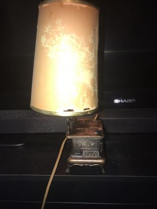 Vintage Cast Iron ACME Wood Burning Stove Lamp 3