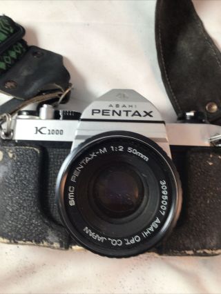 Vintage Asahi Pentax K - 1000 With Smc - m 1:2 50mm Lens With Strap 2