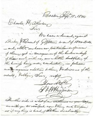 Revolutionary War Shays Rebellion Stephen Higginson Autograph Letter 1804
