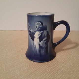 Antique Primitive Blue White Porcelain Beer Stein Mug Tankard Monk Drinking