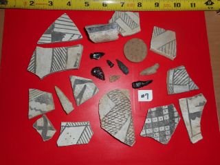 Anasazi Items Pre - 1600 B/w Shards - B/w Ladle Handle Part - Flaker - Arrow Points 7