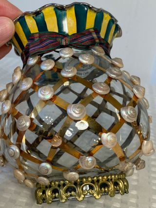 w/ Tags Set 2 MACKENZIE - CHILDS Glass Fairy Lamp Sconce Shades Stripes Shells 5