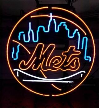 York Mets Real Glass Bar Beer Neon Light Sign 17 " ×14 "