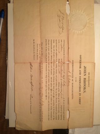 John Brooks Revolutionary War Document Signed By John Brooks As Ma.  Gov.  1816