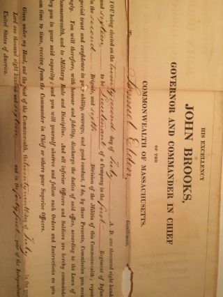 JOHN BROOKS REVOLUTIONARY WAR DOCUMENT signed by JOHN BROOKS AS MA.  GOV.  1816 3