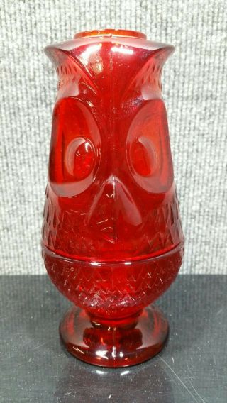 Vintage Viking Art Glass Ruby Red Owl Glimmer Fairy Tea Candle Lamp Retro Mcm