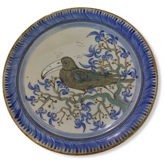 Vintage Ken Edwards Ke Plate Blue Brown Bird Tonala Signed Mexican Art Pottery