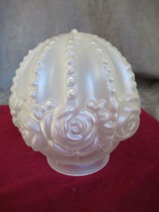 Antique Lamp Glass Ball Globe Shade 3 - 1/4 " Fitter Frosted Embossed Roses Ks77