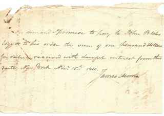 Connecticut Revolutionary War Yorktown James Morris Autograph Note Signed 1803