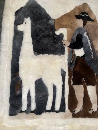 Alpaca Fur Rug Tapestry Wall Hanging Large Llama Vtg 5 