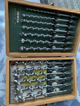 Vintage Irwin Wood Auger Drill Bits 13 Piece Set In Wood Box