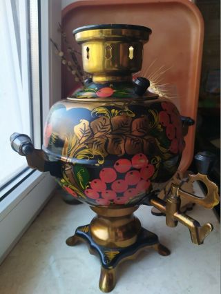 Vintage Soviet Electric Samovar Tea Pot Ussr Beautifully Hand - Painted Khokhloma
