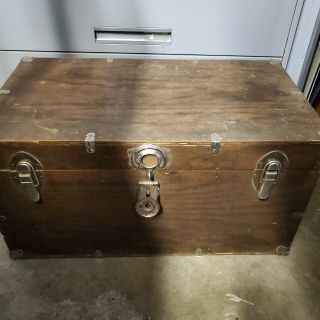 Vintage Wood Foot Locker Military Us Army Trunk Chest 1940s W/ Insert