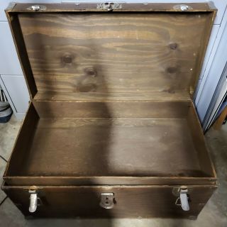 Vintage WOOD FOOT LOCKER Military US Army Trunk Chest 1940s w/ Insert 2