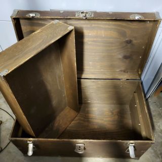 Vintage WOOD FOOT LOCKER Military US Army Trunk Chest 1940s w/ Insert 3
