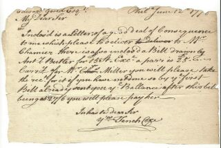1778 Philadelphia Letter From Tench Coxe Tory Merchant - Evacuation Philadelphia
